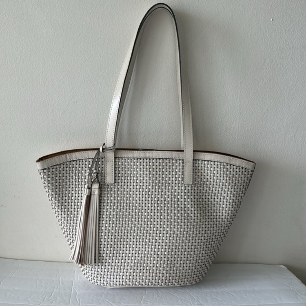 Patricia Nash Marconia Tote Woven Leather Latte Dark White Handbag - Picture 5 of 16